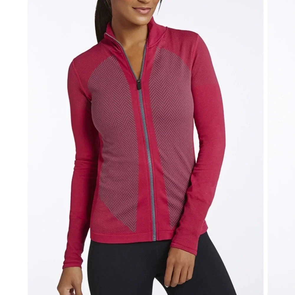 Women’s Fabletics Nora Cranberry Dark grey full zip compression style jacket S